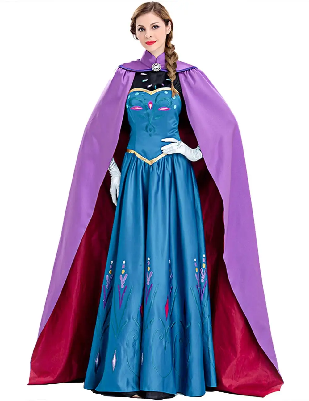 Frozen Anna Princess Long Dress with Clocak Adults Snow Queen Elsa Cosplay Costume Party Dresses for Women Halloween Fancy Dress