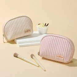 1 Pc Korean Style Creamy Color Makeup Bag Large PU Leather Zipper Women Girls Cosmetic Bag Female Travel Make Up Organizer