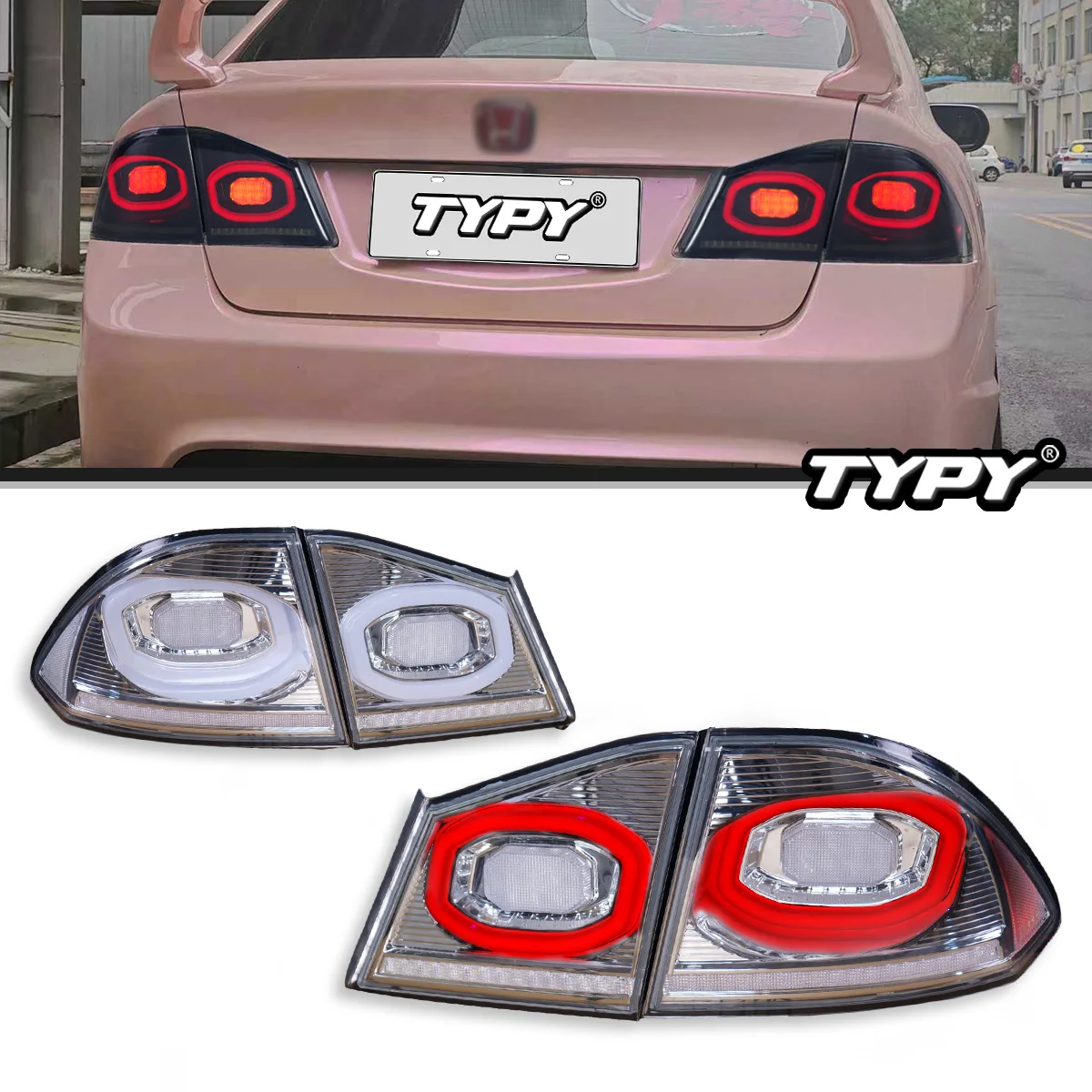 

TYPY Car Lights For Honda Civic FD2 2005-2012 Taillight Upgrade Modified to New DRL Dynamic Turn Signal LED Taillight Auto