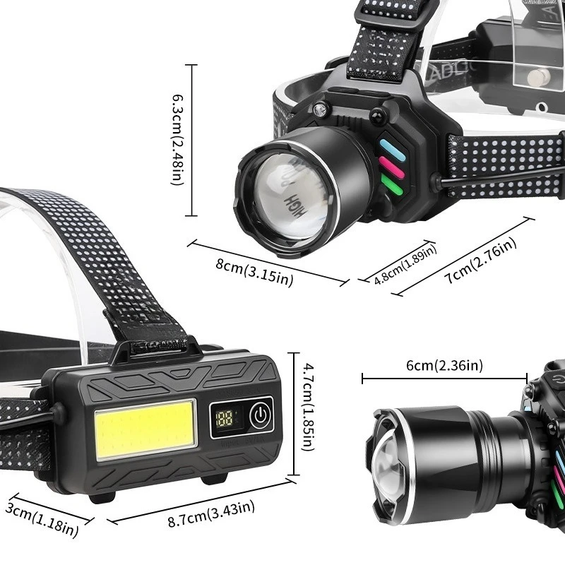 Cross-border New Product Dual Light Source Zoom Headlight Strong Light Induction Long-distance LED Outdoor Long-endurance