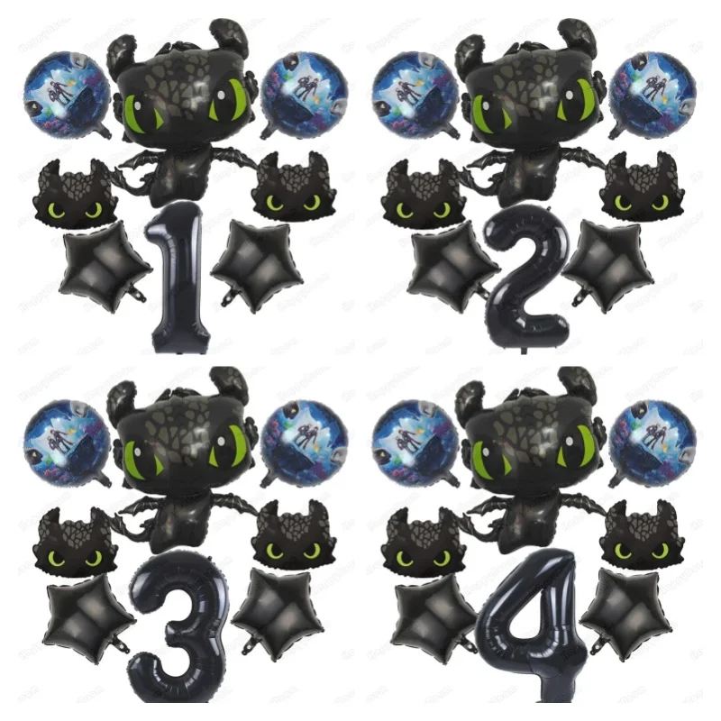 Ballons de fête thématique Dragon Game Like Train, décoration de fond d'anniversaire, numéro en aluminium, dessin animé mignon pour enfants