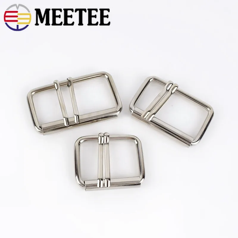 Meetee 4/10p 40/50/60mm Metal Double Pin Belt Roller Buckle Coat Web Strap Adjustable Harness DIY Bags Leathercraft Accessory