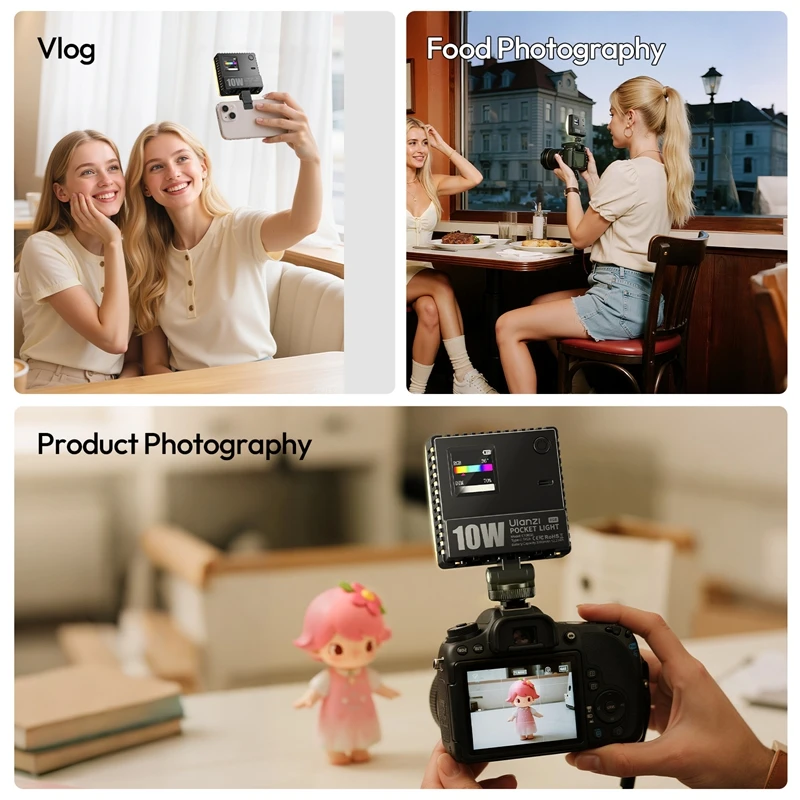 Ulanzi C10RGB قوة الجيب 10 واط RGB الفيديو الضوئي 1800 كيلو-9000 كيلو ثنائي اللون مصباح ليد للهاتف كاميرا ترايبود فيديو مدونة فيديو التصوير الفوتوغرافي