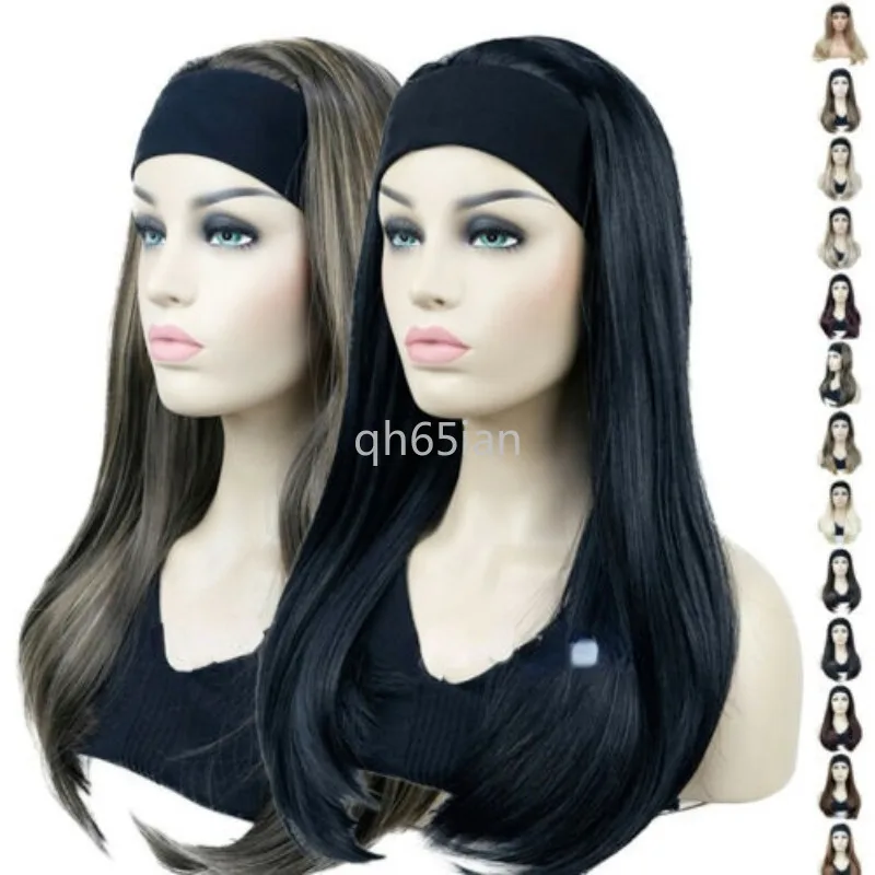 

Ladies Long Straight 3/4 Half Wig Hair Head Band Silky Black Natural wigs