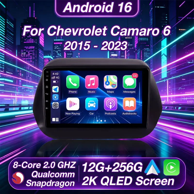 Android 16 Car Radio For Chevrolet Camaro 6 2015 - 2023 Carplay Auto Multimedia Stereo Video Player QLED 4G WIFI GPS Qualcomm BT