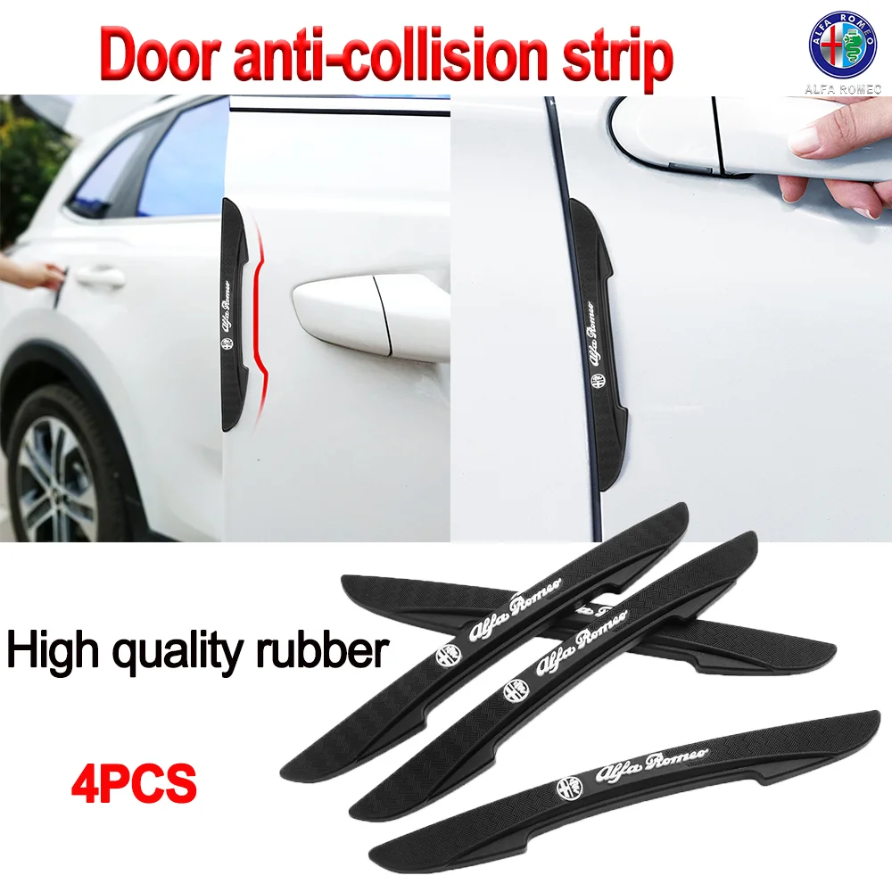 For Alfa Romeo Stelvio Sportiva 147 GT 4PCS Black RUBBER Car Bumper Anti-collision Strips Door Protector Sticker Auto Accessorie