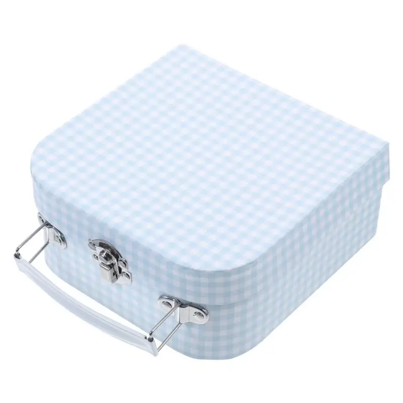 Plaid Pattern Suitcase Paper Mache Boxes Children Gift Toiletries Vintage Decor Cardboard Travel Jewelry