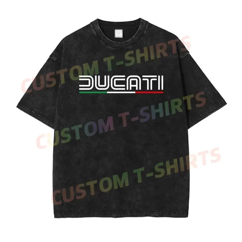 

2025 Summer Vintage Cotton Washed Ducatis Moto GP Racing Motorbike Motorcycle Logo T-Shirt Loose T Shirt Men Y2K Hip Hop Top Tee