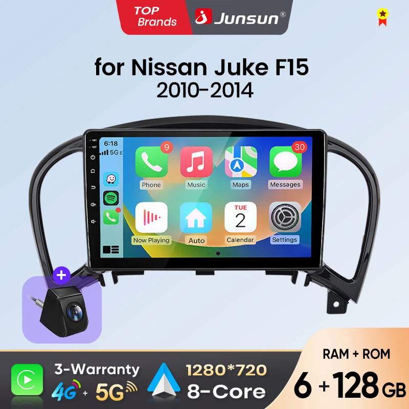 Junsun Android Auto Autoradio für Nissan Juke F15 2010 2011 2012 2013 2014 2015-2019 Multimedia Wireless Apple CarPlay Intelligente Systeme IPS Touchscreen Stereo Videoplayer 2 Din Autoradio Head Unit