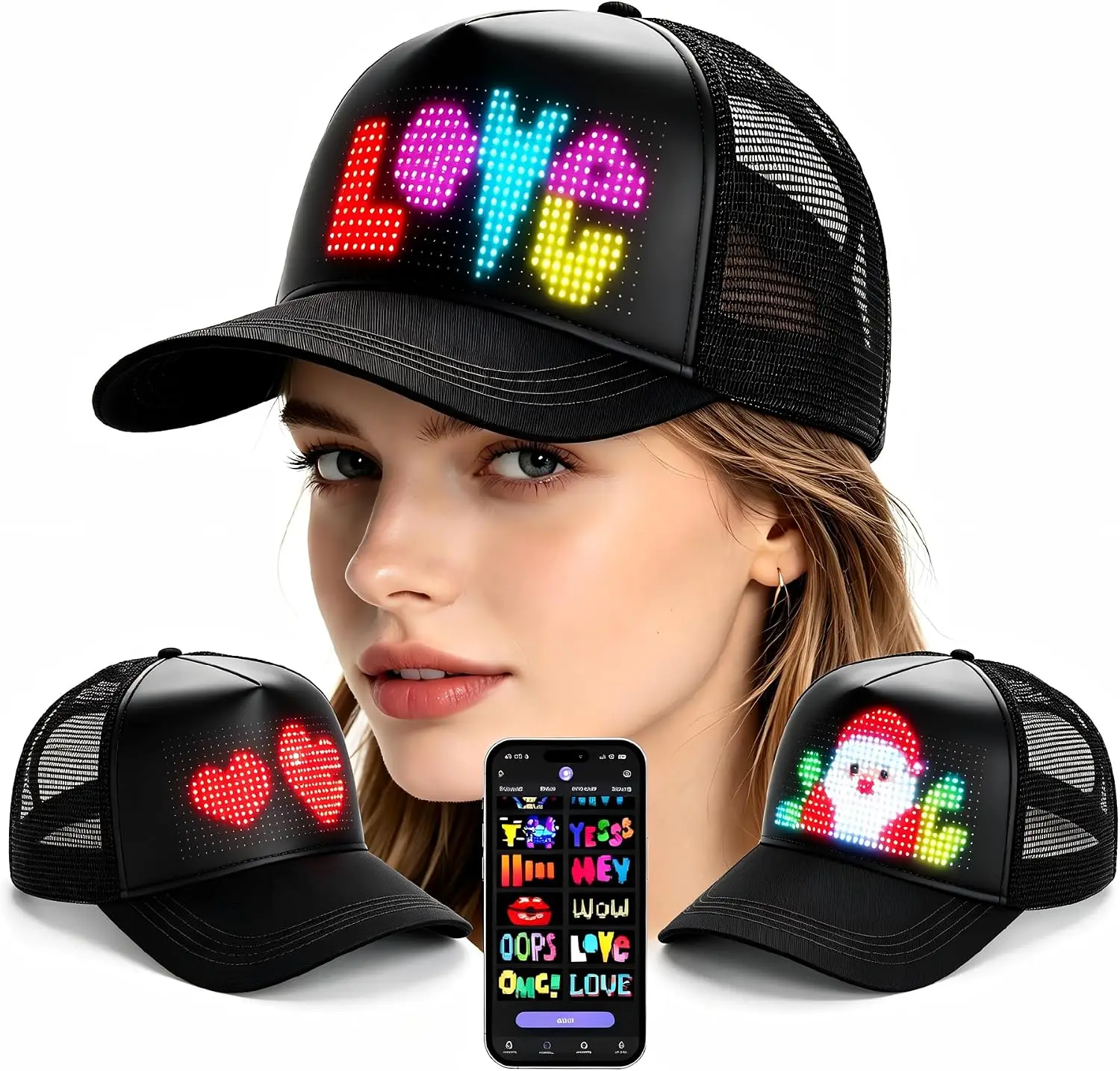 Bluetooth LED Glowing Baseball Hat Smart Matrix Display Screen 5V APP Controlled Hat Hip Hop Party Cool Decor Display Signs Hat