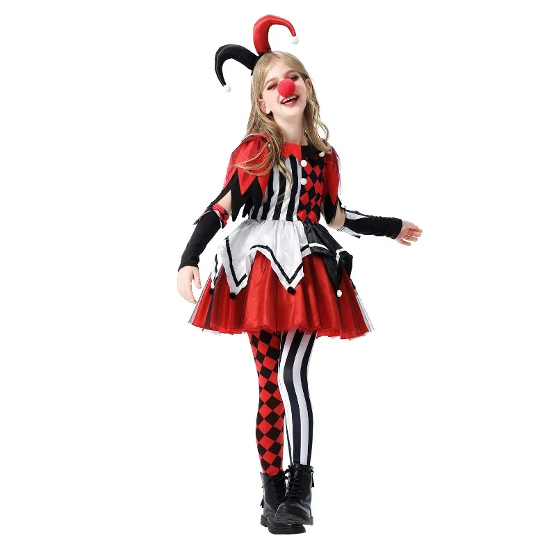 

Halloween Cosplay Costume Funny Joker Revival Headwear Dress Suits Carnival Theme Party Role Playing Outfits for Adult Girls