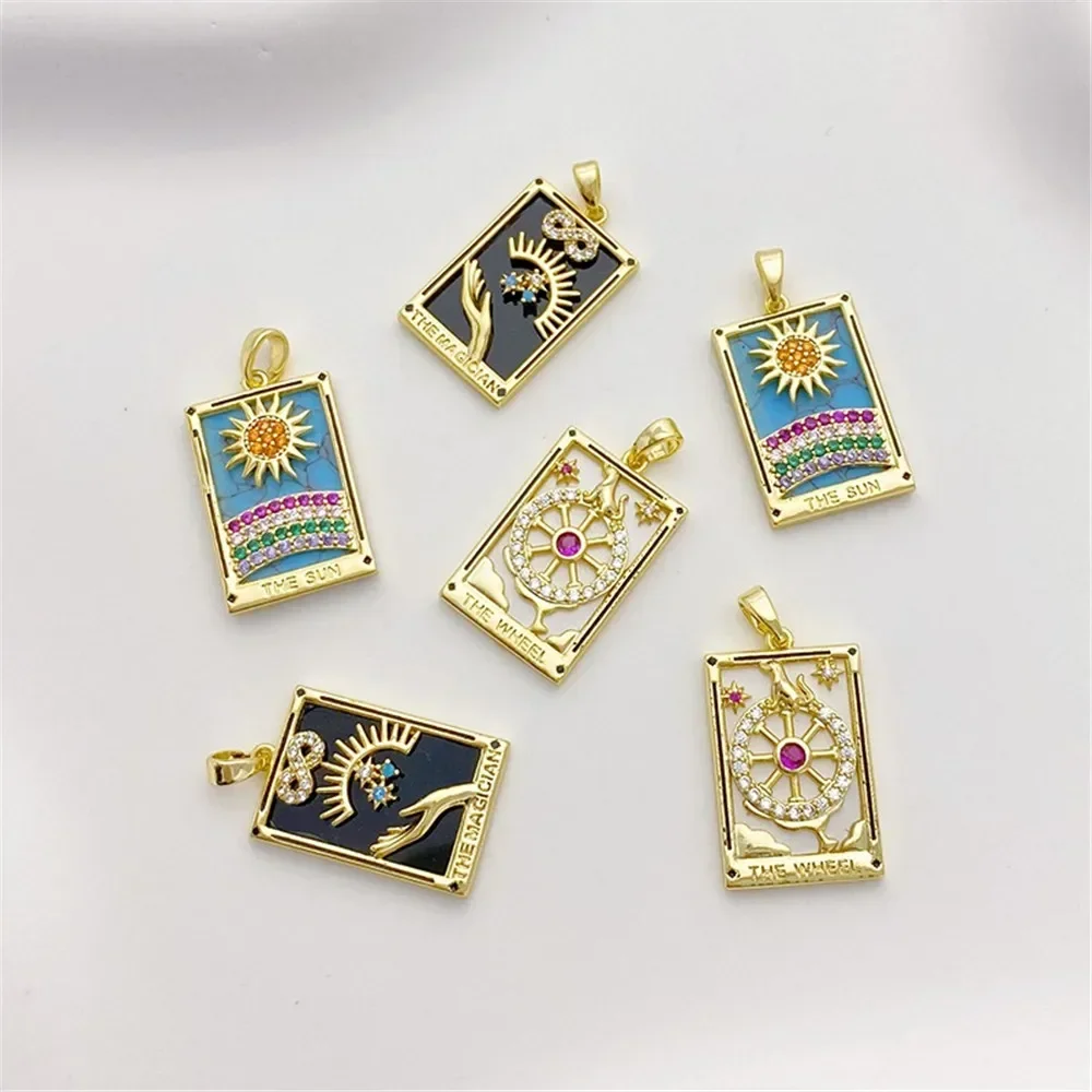 18K Gold Inlaid Zirconium Rainbow Sun Square Pendant, Handcrafted DIY Bracelet, Necklace, Headpiece Material L539