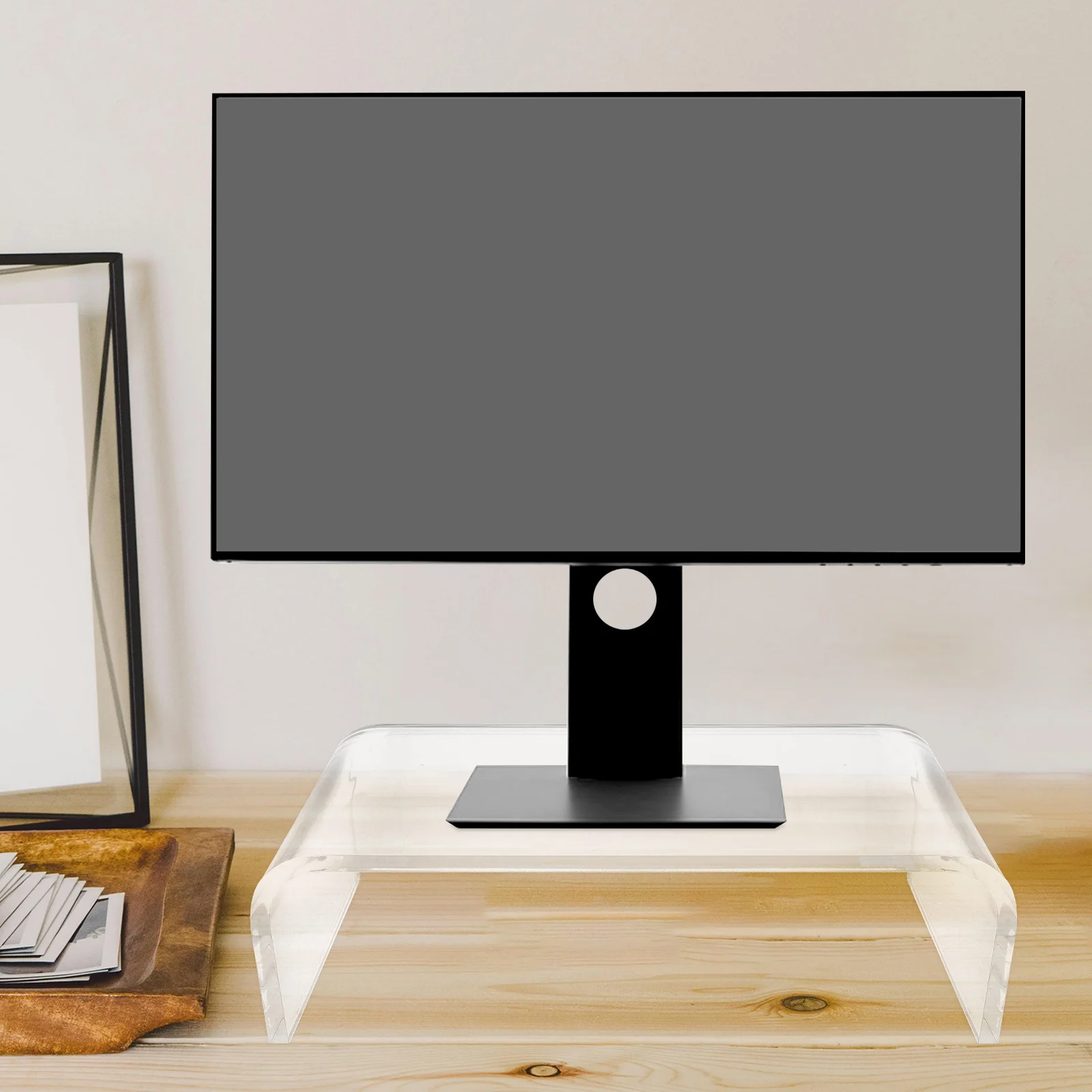 

Clear Acrylic Monitor Riser For Desk Laptop Computer Stand Office Workspace Elevated Display Mount Bracket Desktop
