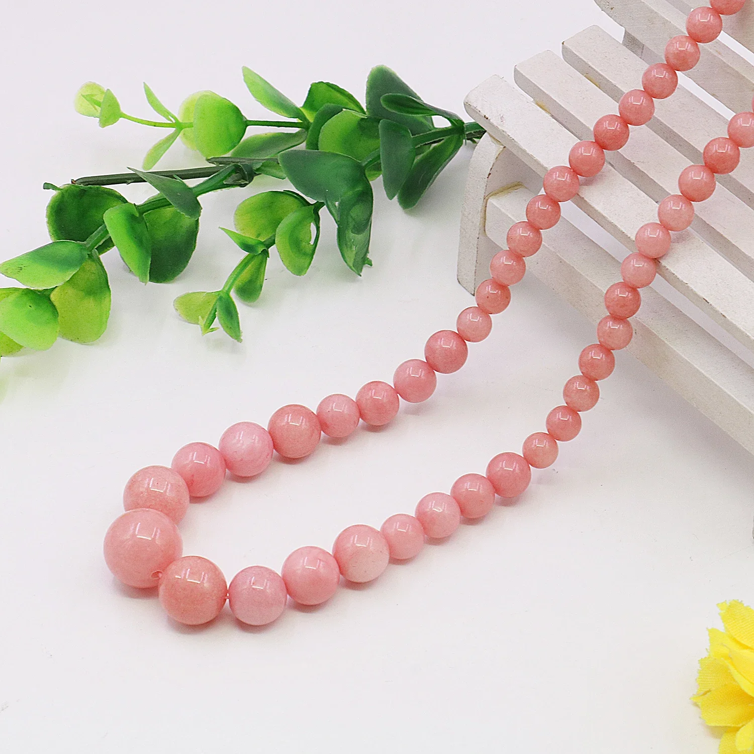 6-14mm Natural Pink Chalcedony Tower Round Bead Necklace/Earring Sets,Gemstone Jewelry Necklace,Rotating Buckle,Combination Gift