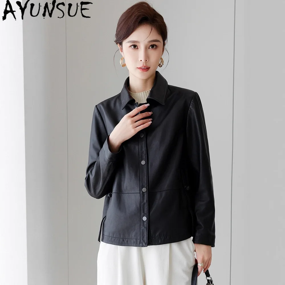 

AYUNSUE Real Leather Jacket Woman Clothing 2026 Autumn Sheepskin Coat for Women Fashion Loose Fit New Style Casaco Feminino
