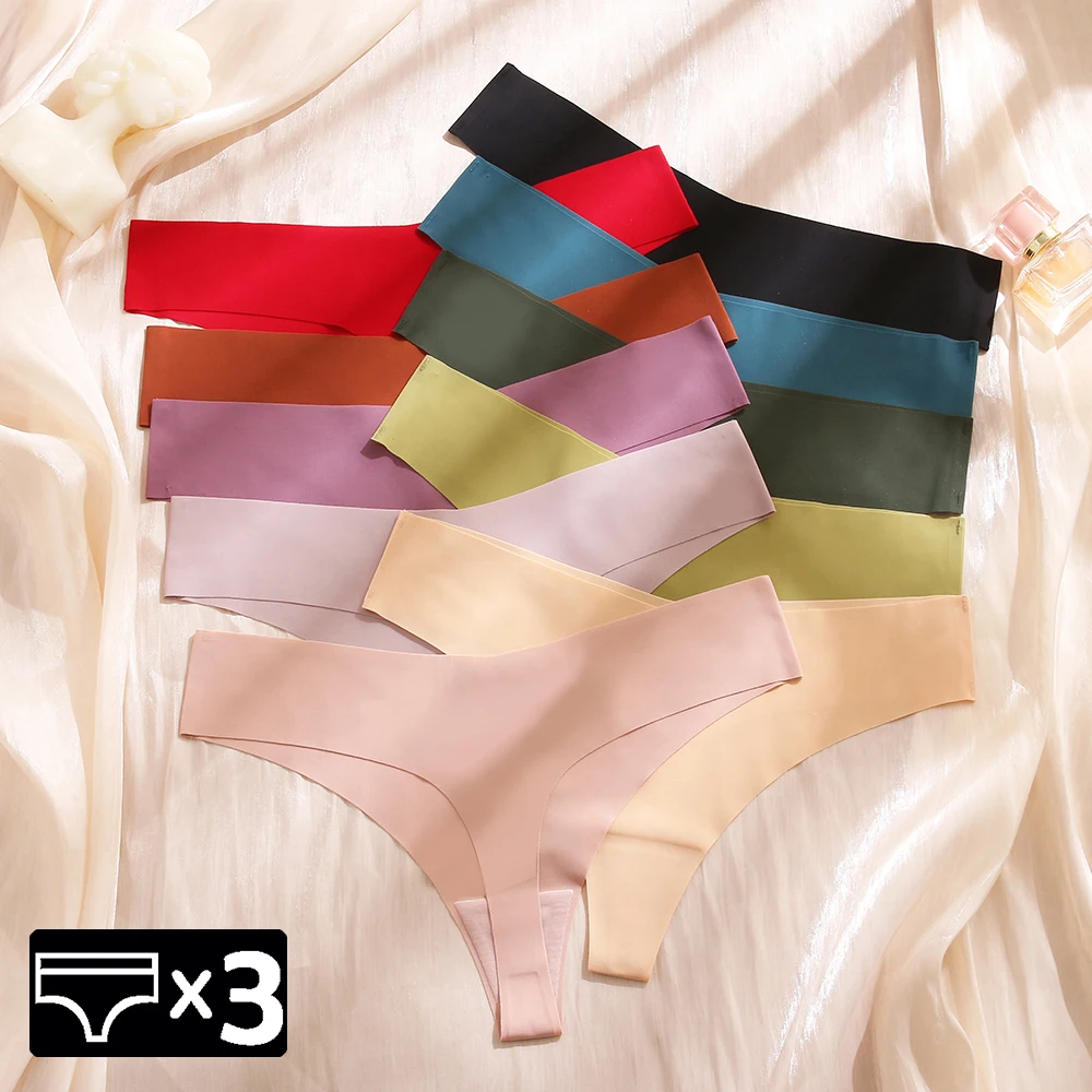 3Pcs/Lot Sexy G-String Women Underwear Female T-back Panties Lingerie Seamless Low Waist Underpants 10 Color Bikini Pantys XS-L