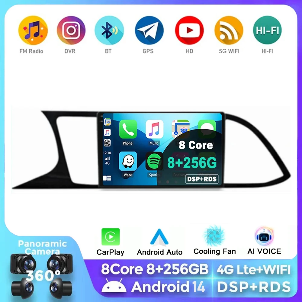 

Android 14 Car Radio For Seat Leon 3 MK3 2012-2020 GPS Navigation 4G WIFI DSP BT RDS Carplay Player 2 Din No DVD QLED Video Aut