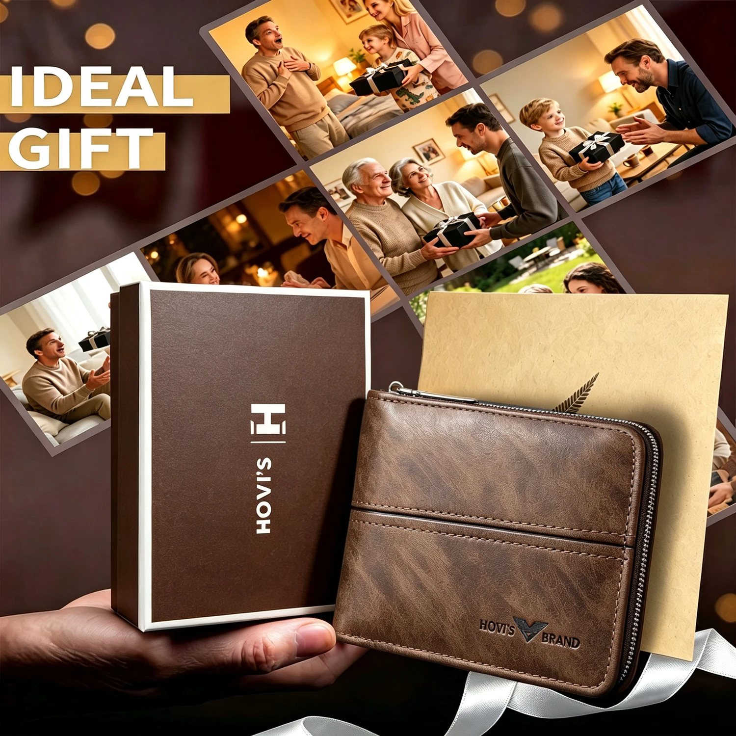 HOVI'S Men Short Zipper Wallet Vintage PU Leather RFID Blocking Bifold Purse, Multi Card Slots ID Window Coin Pocket