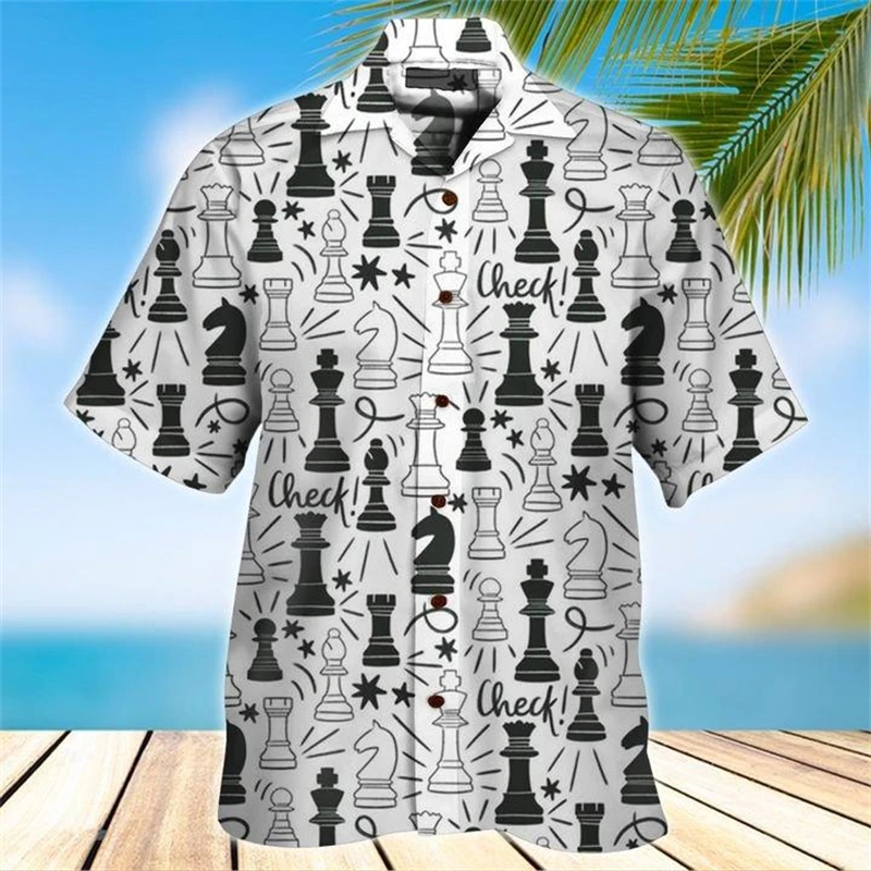 Summer Hawaiian Chess Graphic Casual Shirt Hot Sale For Men 3d Print Short Sleeve Beach Oversized Funny Clothing Fashion Blouses