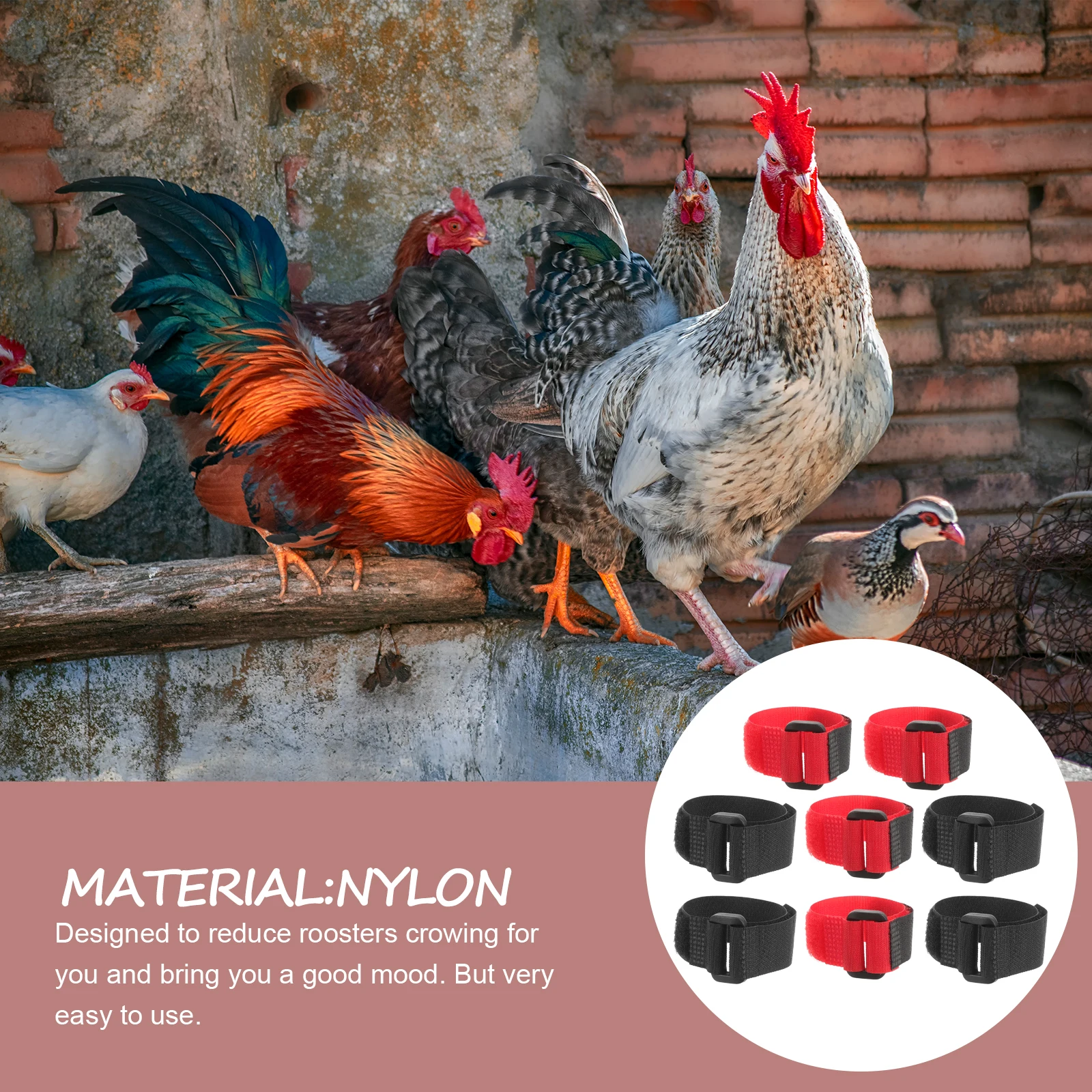 

8pcs Anti Crowing Collars Noise Free for Rooster Chicken Poultry Adjustable Nylon Black Red Practical Crow Proof Bands