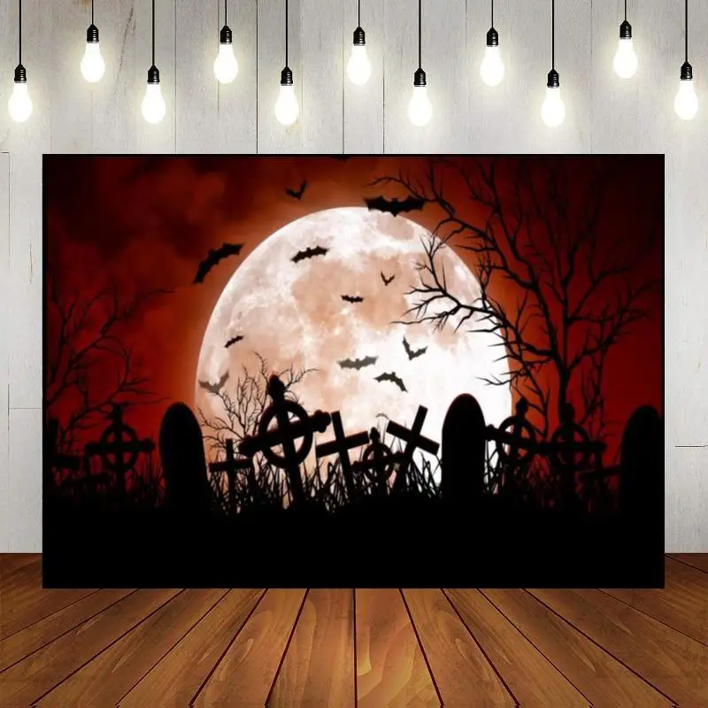 Halloween Decoration Background Cemetery Custom Birthday Backdrop Full Moon Photo Gloomy Woods Graveyard Photography Backdrops