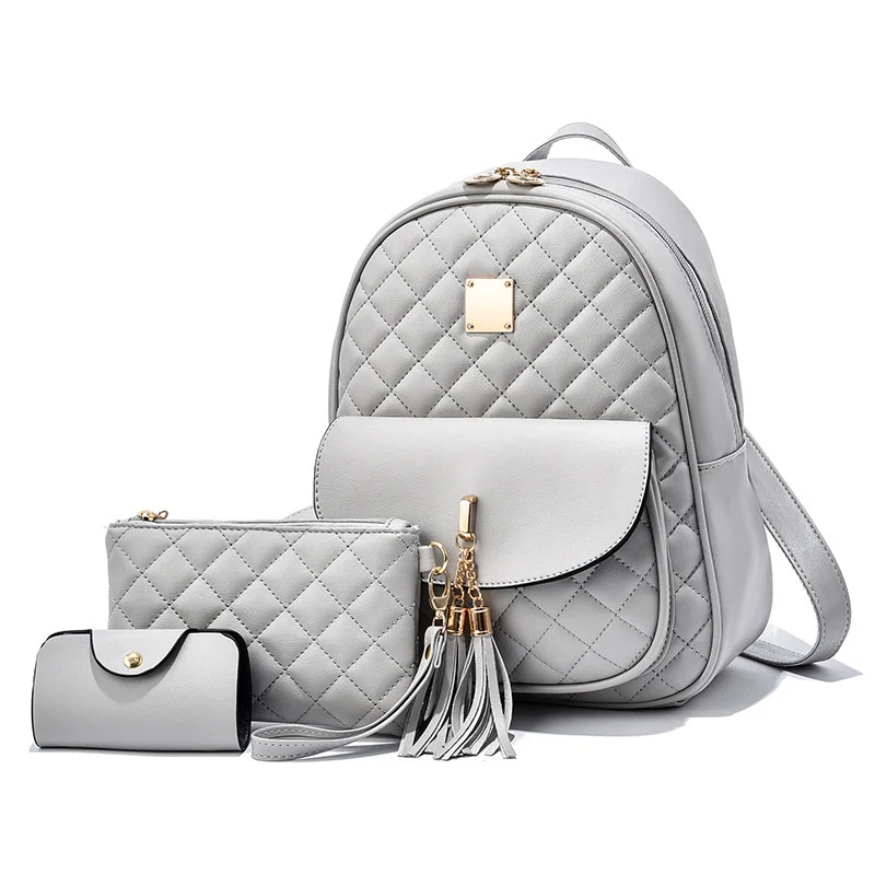 

New Leather Three Piece Backpack Sets For Women Fashion + Wallet Card Holder 3