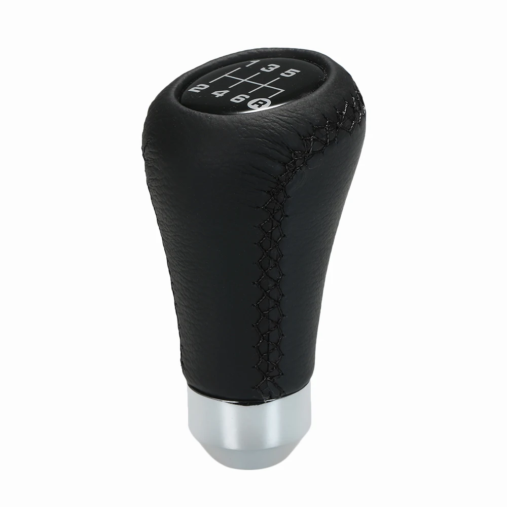 Car Manual Gear Shift Knob Shifter Black Leather Black Stitch 6 Speed Universal