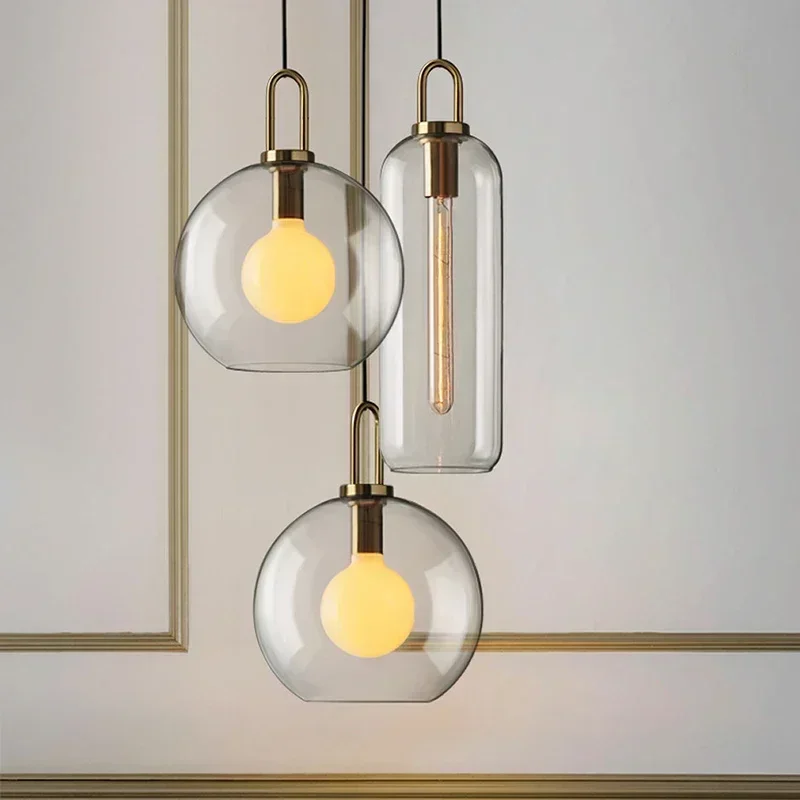 

Modern Nordic Glass Pendant Light Dimmable LED Hanging Lamp with E27 Bulb for Living Room Restaurant Bedroom Industrial Decor