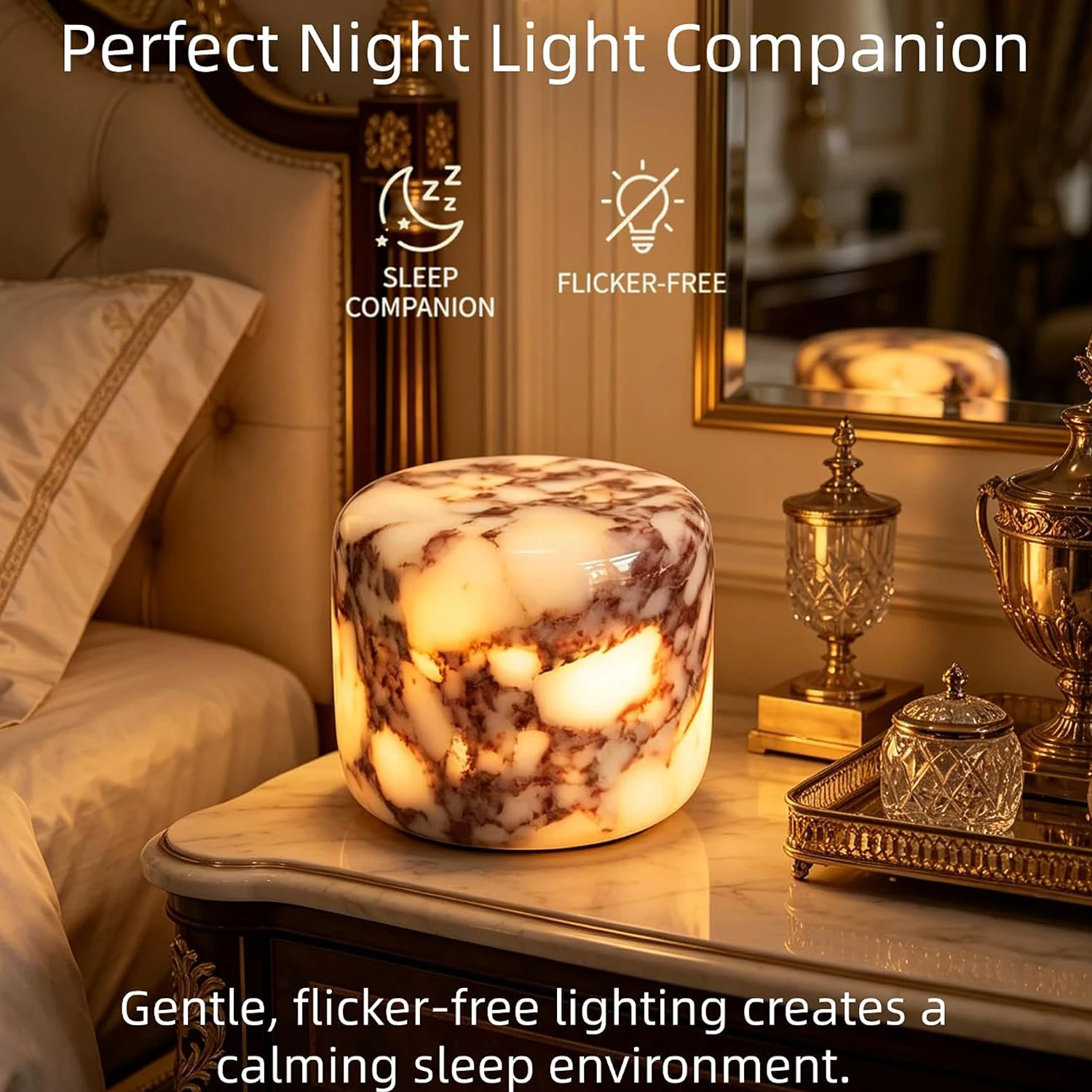 Luxury Stone Table Lamp Marble Lamp Touch Control LED Color Changing Night Light for Home Decor, Bedroom, Living Room & Office