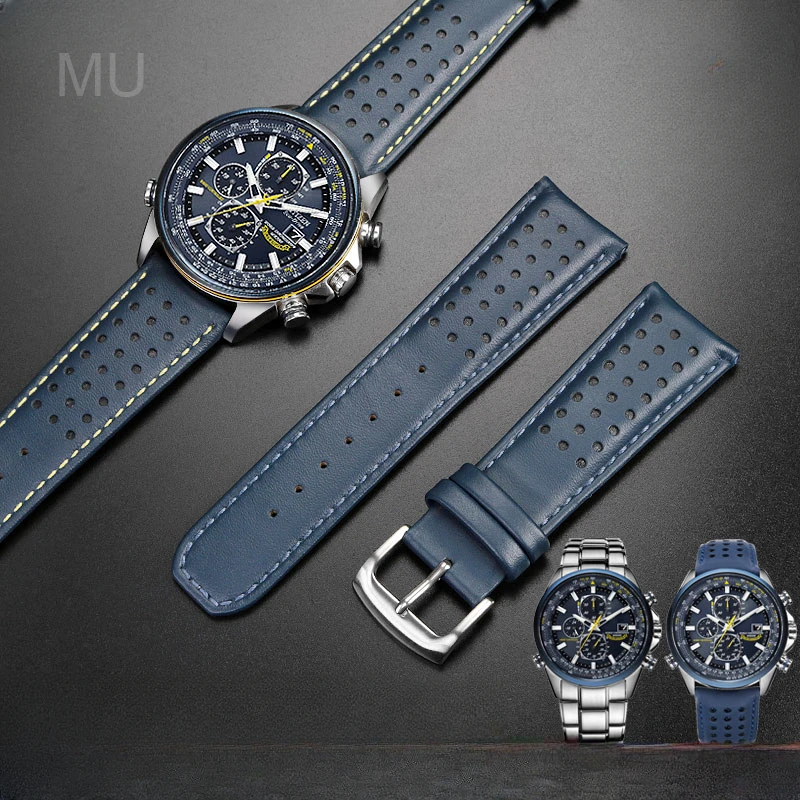 For Citizen Blue Angel Durable At8020-54l  At8020-03l High Quality Reliable Performance Genuine Leather  Watchbands 22 23mm