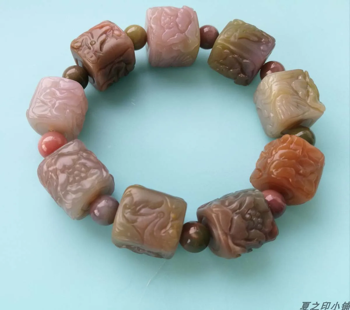 Customizable Handmade Natural Old Mine Salt Source Agate Feng Wear Peony Sugar Bracelet Ethnic Wind Hand String