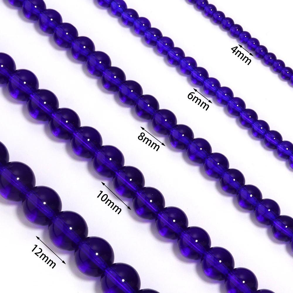 1 Strand 4/6/8/10/12mm Blue Glass Beads Smooth Round Charm Loose Beads For Jewelry Making DIY Handmade Bracelet Accessories