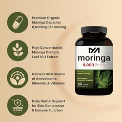 Moringa Capsules | Organic Made from Moringa Powder | Green Superfood, Skin Health and Immune Support | Non GMO, gluten free