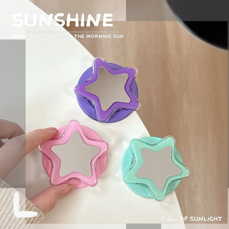 

Y2K Plain Color Star Mirror Magnetic Phone Grip Holder Foldable Lazy Bracket For Magsafe Finger Socket Universal Smart Tok