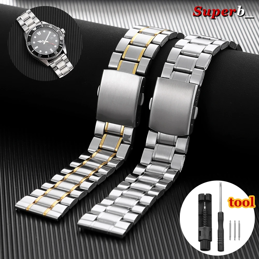 18mm 20mm 22mm Edelstahl Uhrenarmband Universal Strap Falten Sicherheitsschnalle für Frauen Armband Armband Uhr Gürtel Zubehör