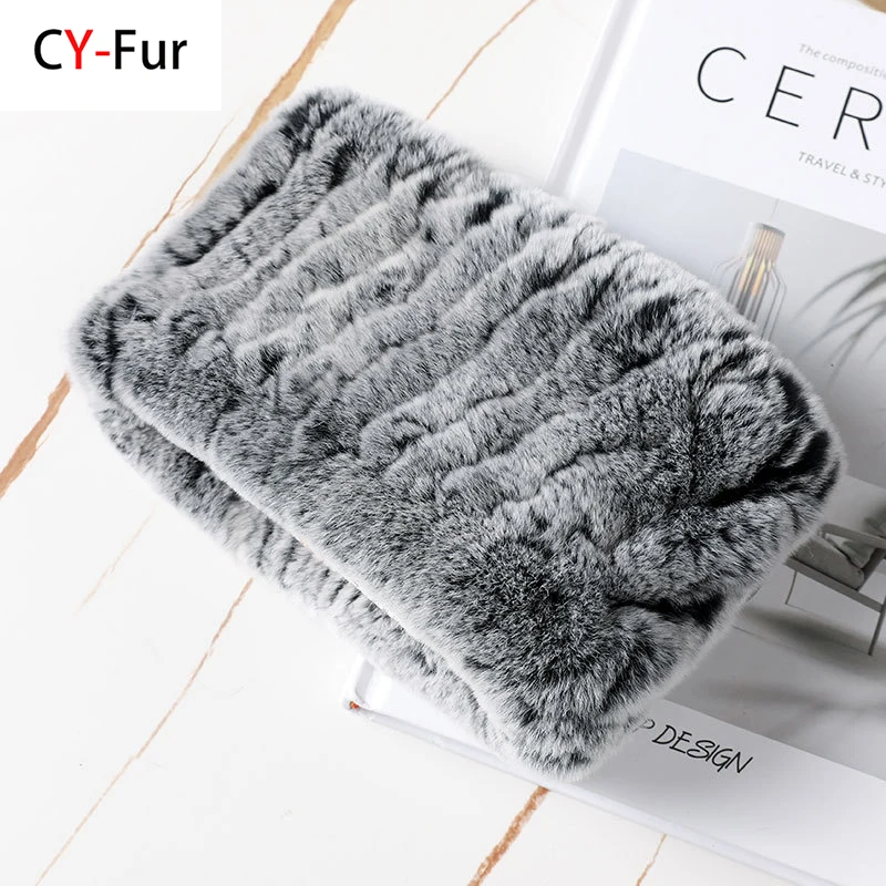 

Women Real Fur Handmade Stretch Fur Scarf Knit Genuine Rex Rabbit Fur Headbands Girls Natural Fur Ring Cowl Snood Scarves Winter