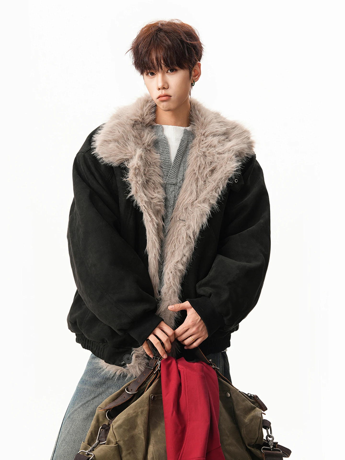 Men Women 2025 Winter New High-End Warm Thickened Couple Parkas Retro Fashion Faux Fur Collar Coats Solid Color Parkas Jackets