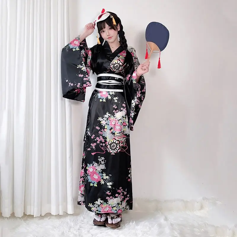 Japan Hot Sale Japanese Women Original Yukata Dress Traditional Kimono With Obi Performance Dance Costumes One Size