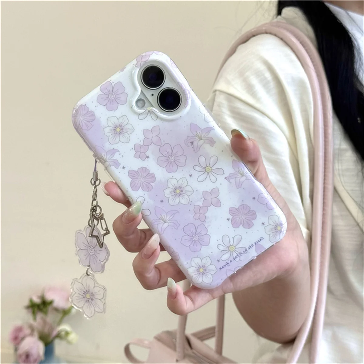 

Fashion Cute Puple Flower Phone Case For iPhone 16 Pro 15 14 Pro Max Cover Shockproof Protective Cases For iPhone 16Pro
