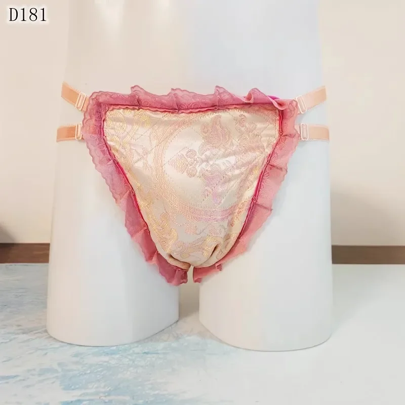 Braguitas de hombre hechas a mano con dobladillo de encaje floral y sedoso