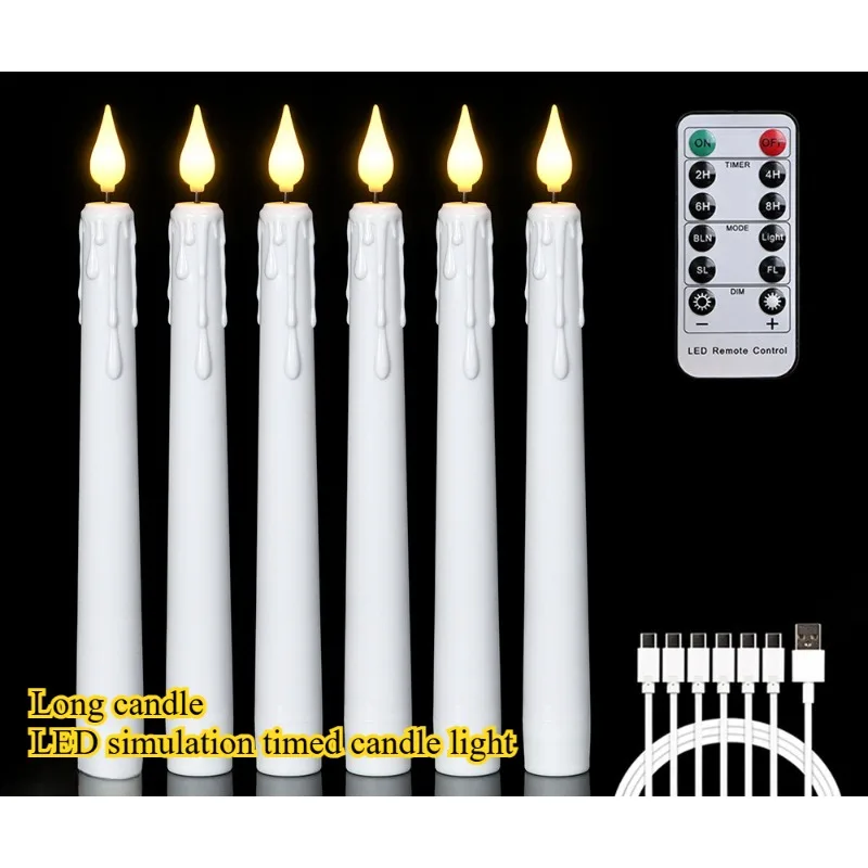 

6pcs/set Remote Control Timed Candle Flickering Charging Tearful Candle Party Decoration Simulation LED Long Candle