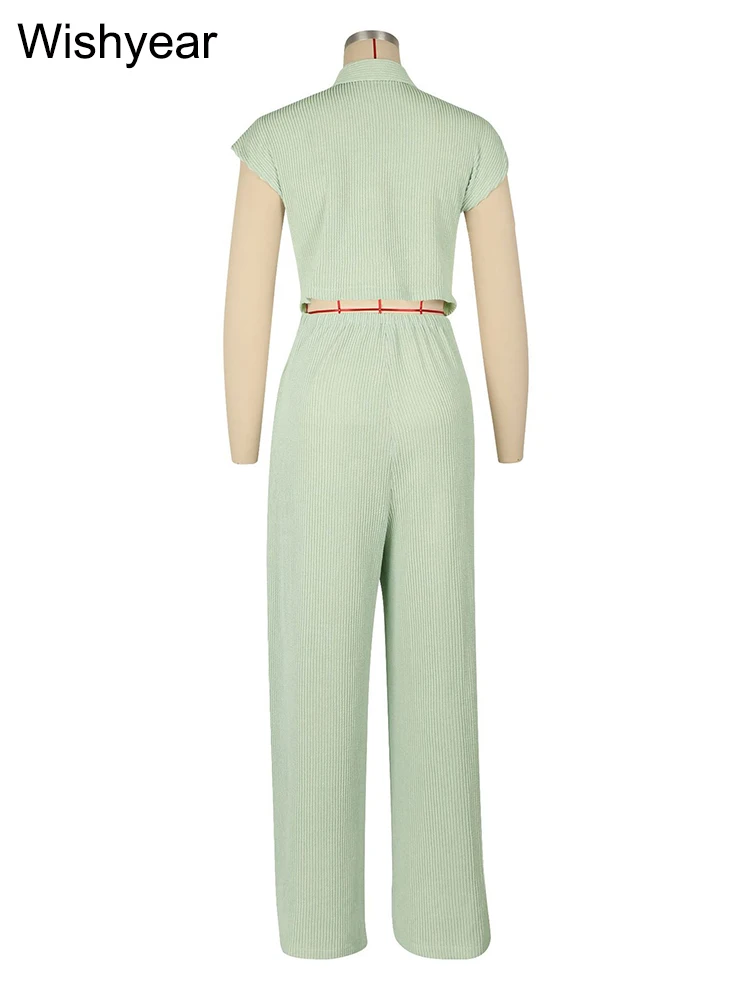 ผู้หญิงลําลองซี่โครงหลวมตรงJumpsuitแขนกุดเอวสูงชิ้นขากว้างRompersฤดูร้อนStreetwear Overalls