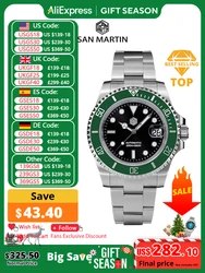 San Martin 41mm Mens Diver Watch Luxury Water Ghost PT5000 SW200 Automatic Mechanical Sapphire Date Cyclops 20Bar BGW-9 Luminous