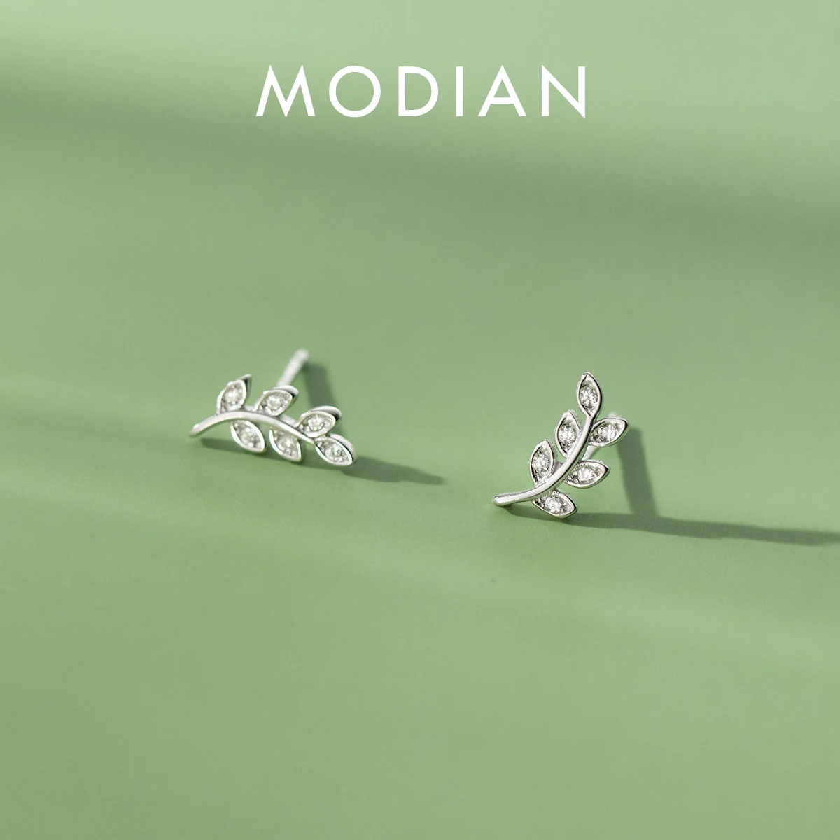 Modian New Sterling Silver 925 Dazzling Zircon Branch Leaves Kolczyki sztyfty dla kobiet Roślinne kolczyki do uszu Koreański styl Drobna biżuteria