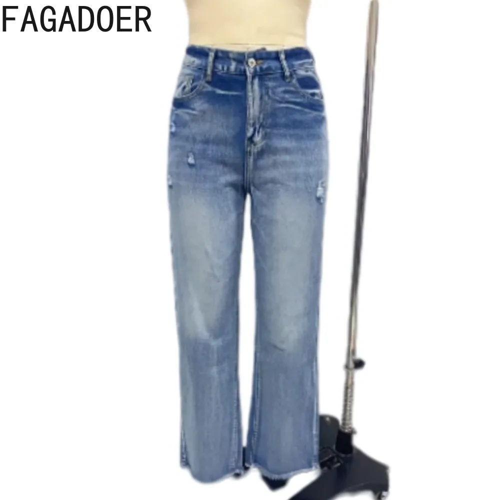 FAGADOER-سراويل جينز مستقيمة للنساء ، خصر مرتفع ، جيب بأزرار ، قينول غير رسمية ، بنطلون رعاة البقر المتطابق للإناث ، موضة الربيع ، جديد