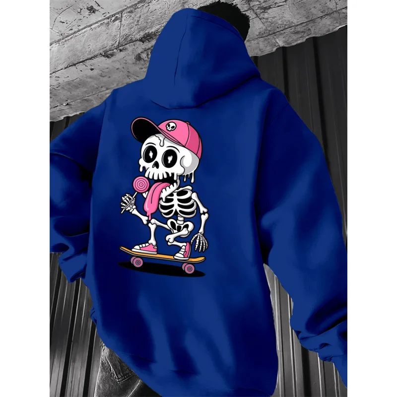 Men's new trendy hoodie, casual daily drawstring hooded sweatshirt print, skateboard sticker print, front kangaroo pocket