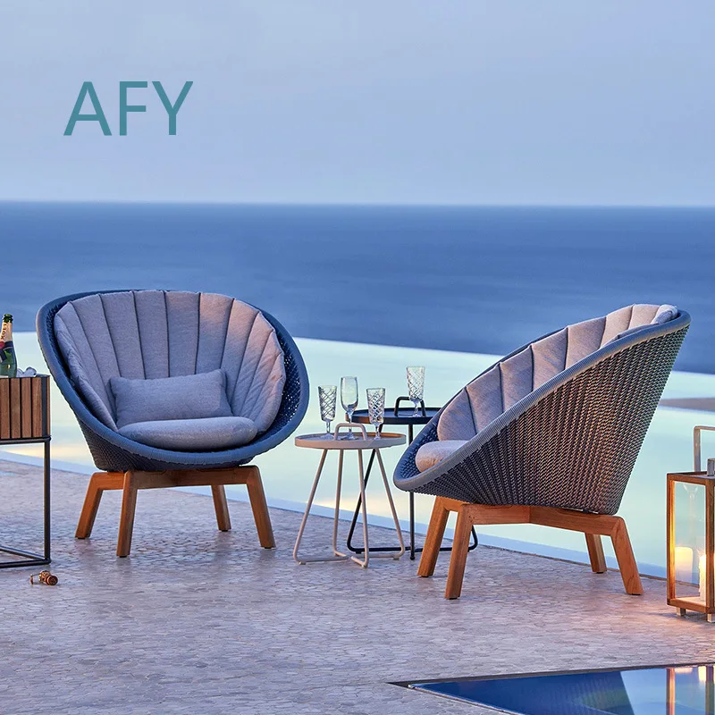 Nordic Outdoor Leisure Sofa Indoor Wicker Table Chair Set for Garden Hotel Courtyard Patio Balcony Teak Furniture