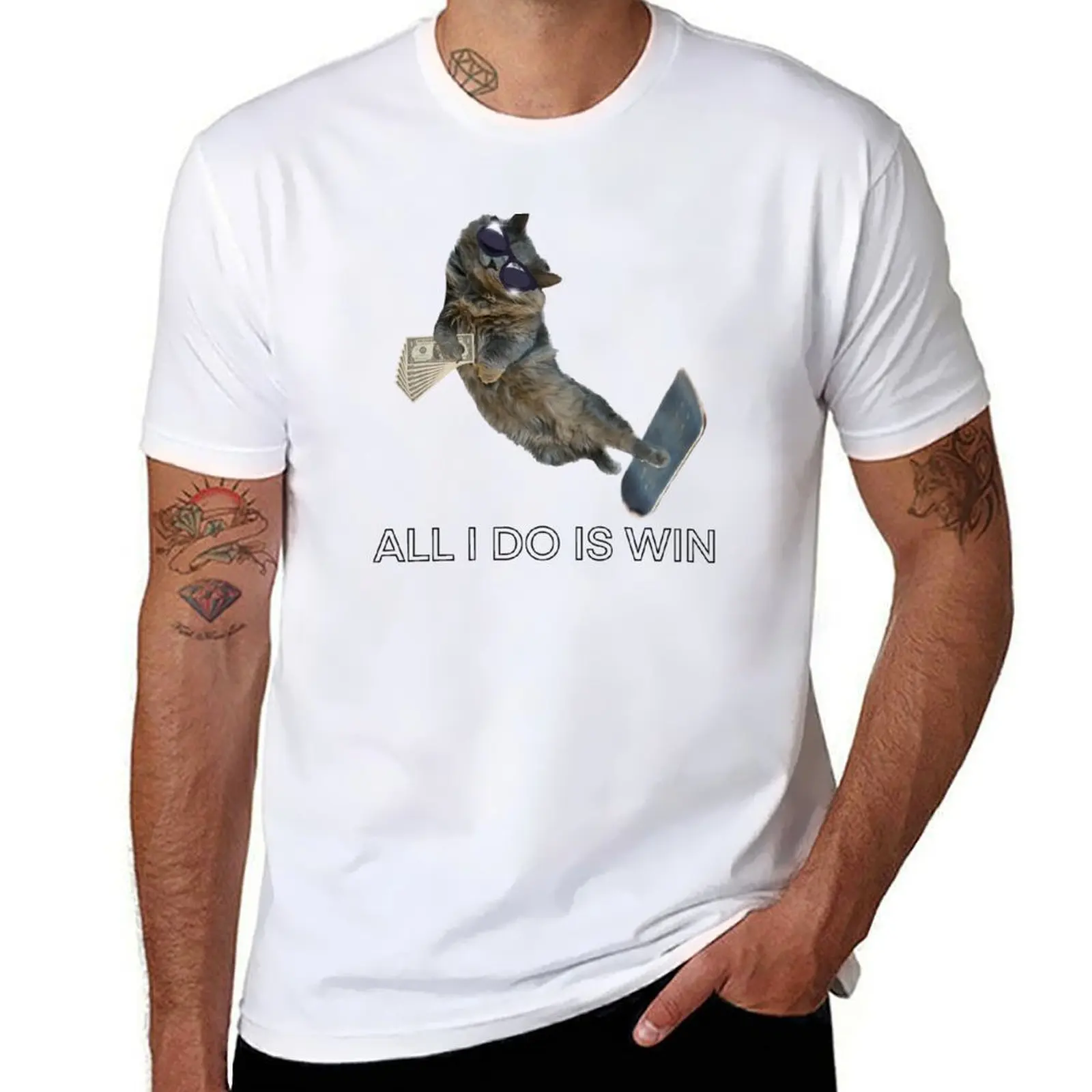 

Skating cat “all I do is win” T-Shirt man graphic t shirt t shirts for man cotton soft T-Shirt