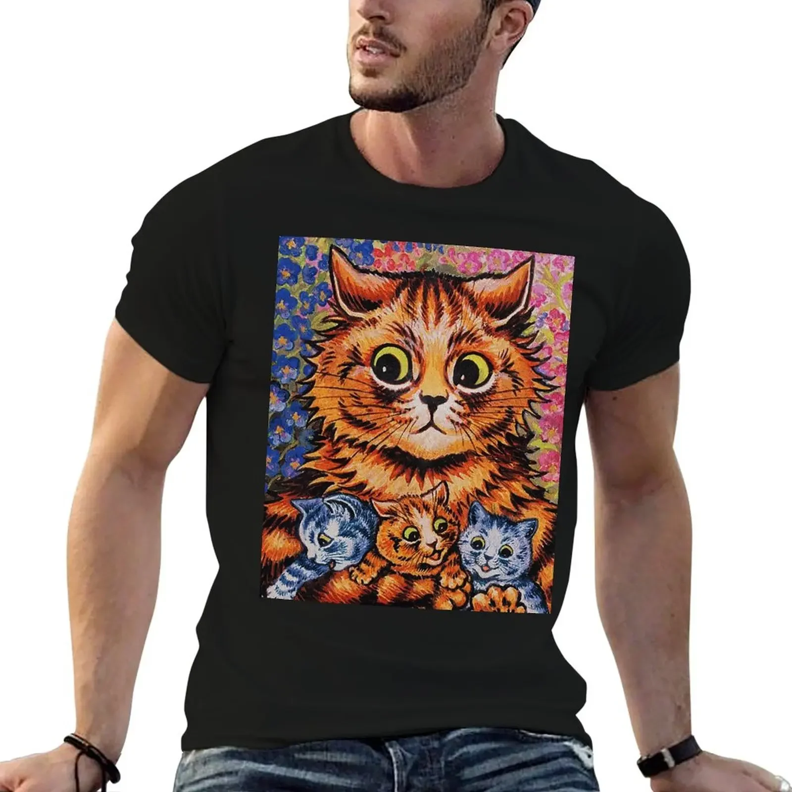 

A CAT & HER KITTENS - LOUIS WAIN T-Shirt Anime t-shirt man clothes funny t shirts for men
