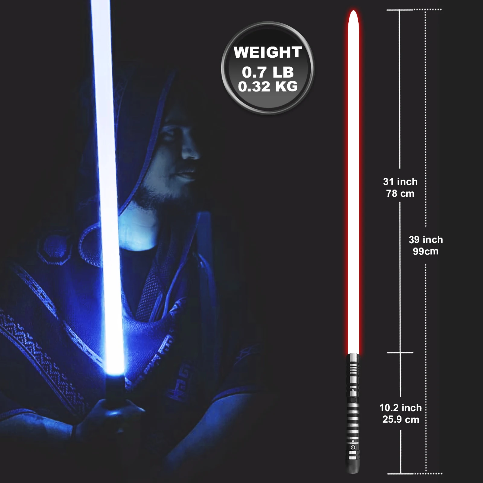 PHS Dueling Lightsabers,4 Modes Sounds for Adults,Black Metal Hilt Light up Sword Toys for Birthday Party Favors (99cm)